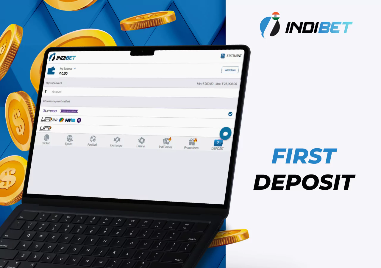 Making the first deposit to an Indibet account